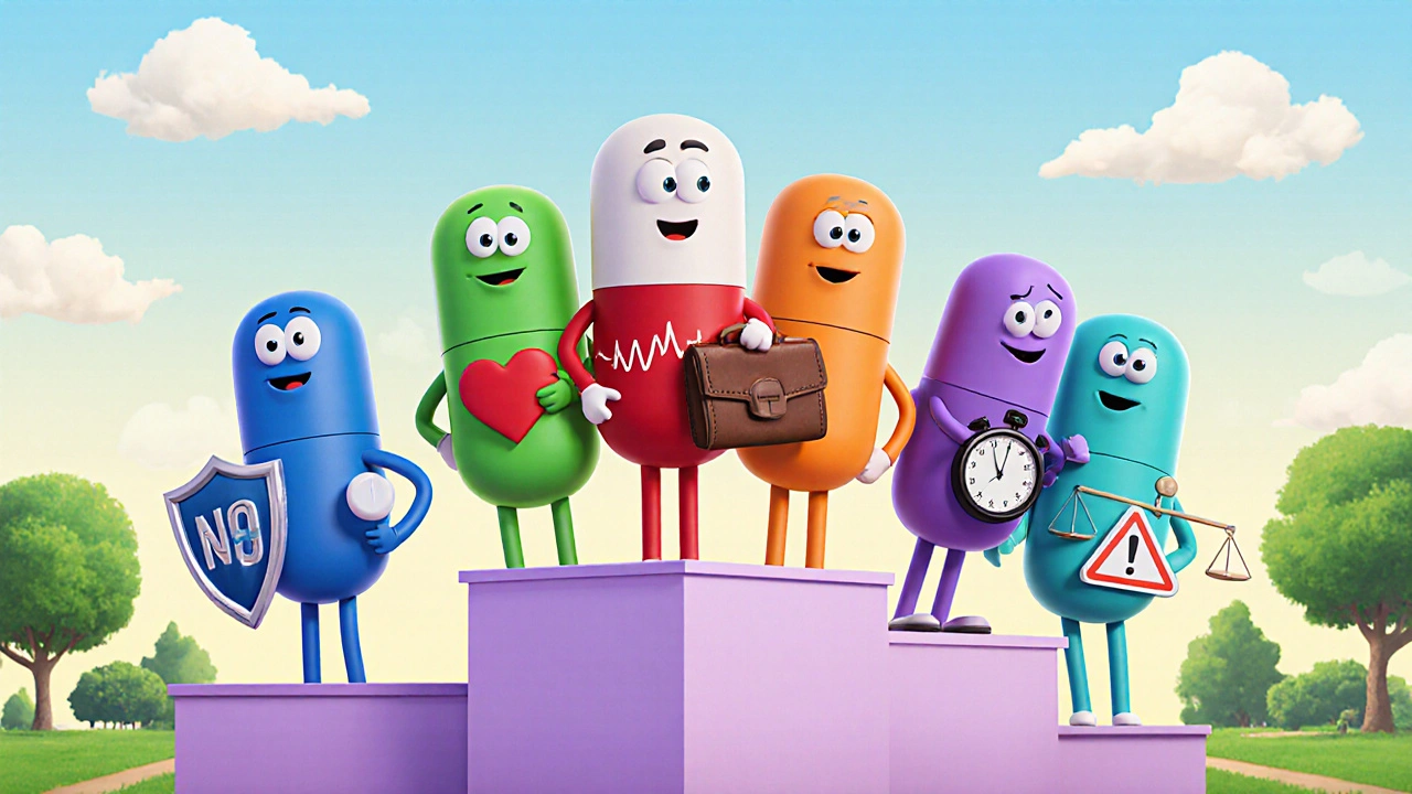Animated pill characters representing different NSAIDs line up showing their traits.