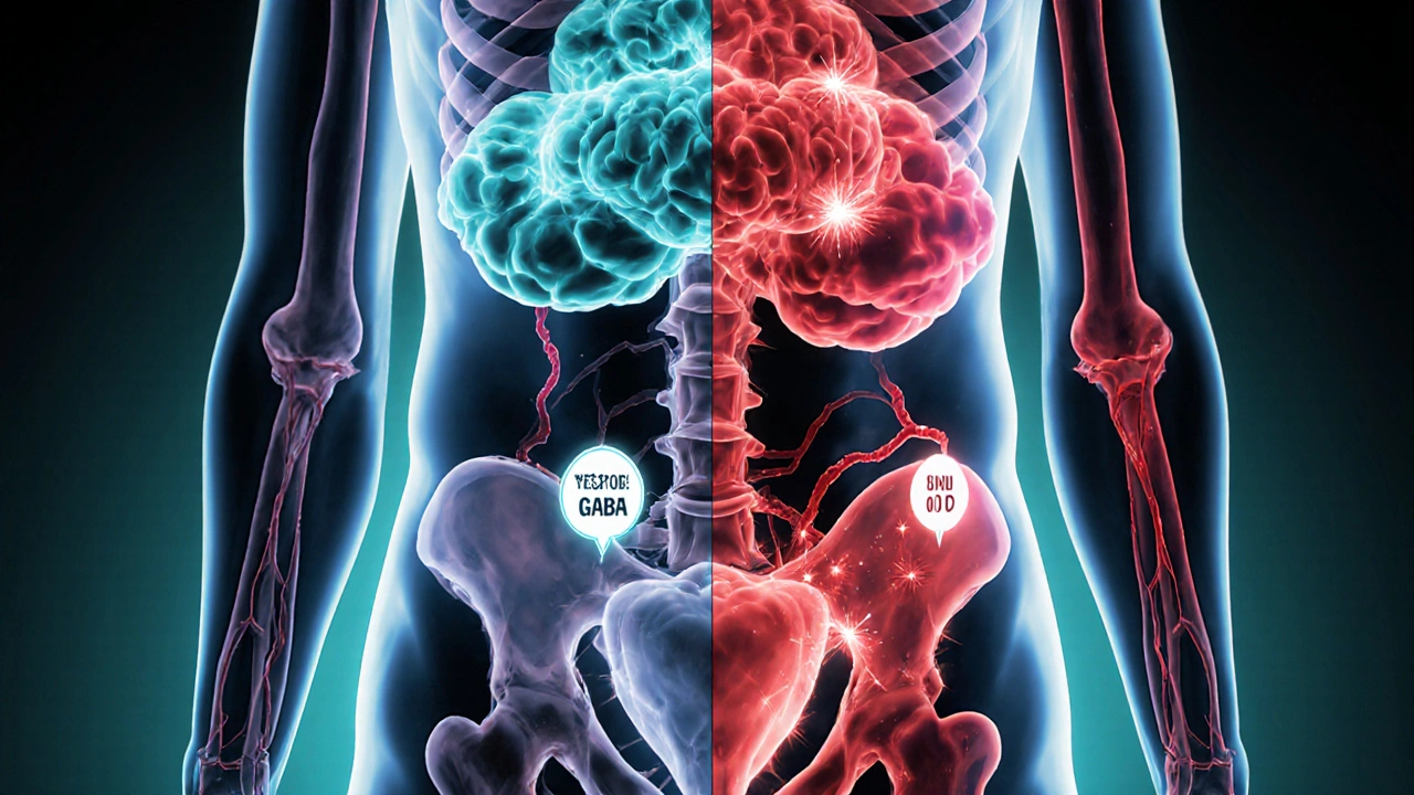 Illustration of a male and female body showing reduced blood flow, hormone imbalance, and altered brain chemistry.