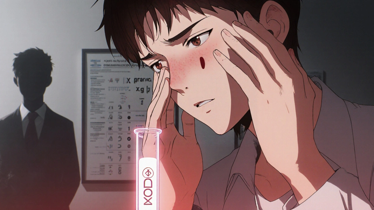 Person with nasal irritation and headache next to a glowing sodium test tube.