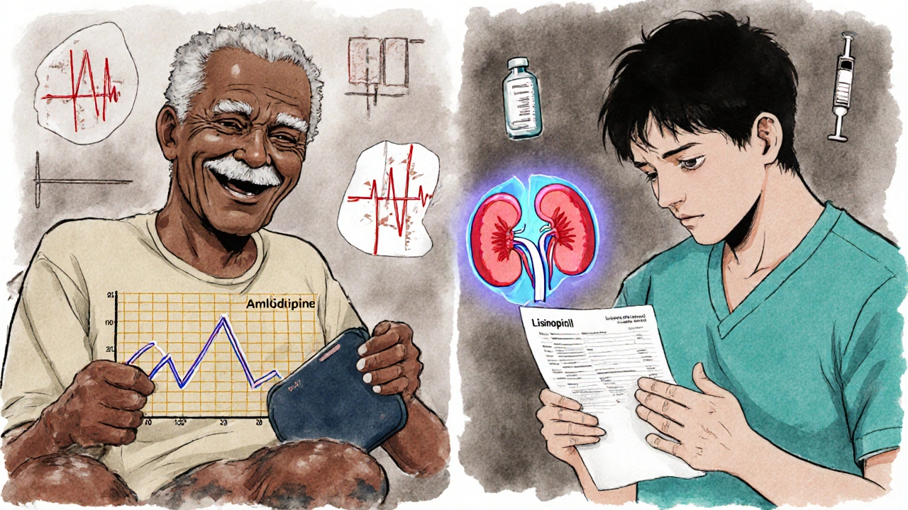 Two patients: one with swollen ankles taking amlodipine, another diabetic with lisinopril, both with steady blood pressure readings.