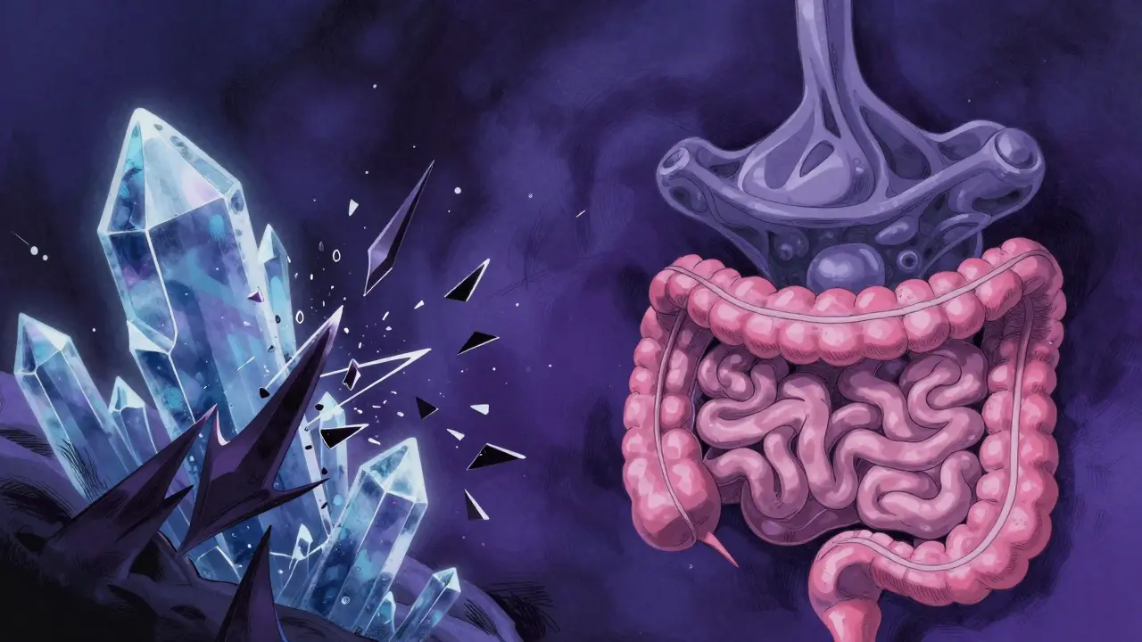 Abstract artistic depiction of chemical compounds breaking down enzymes in the body.
